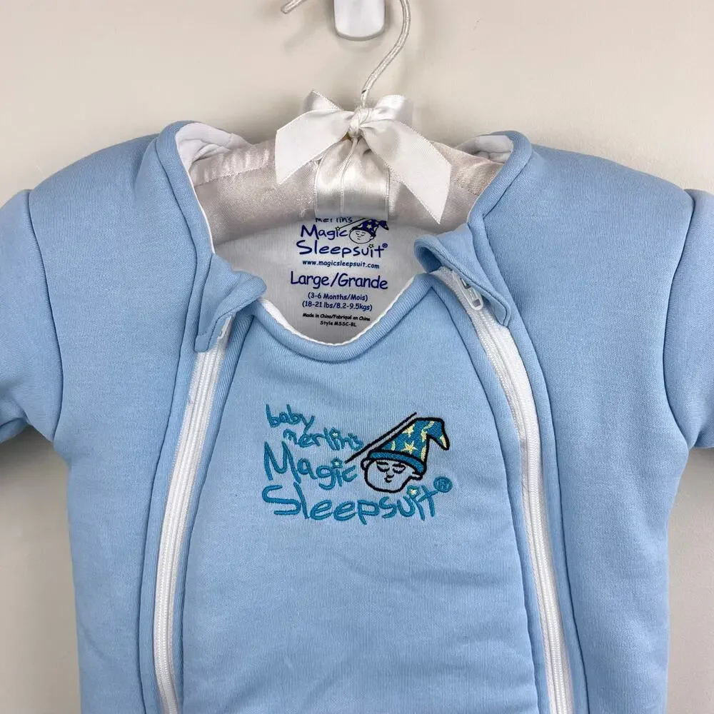 Baby Merlin Magic Sleepsuit Blue Cotton Large 3-6 Months